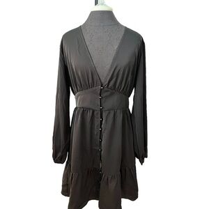 NWT Cupshe Black Satin Button Up Sweetheart Cocktail Dress Large